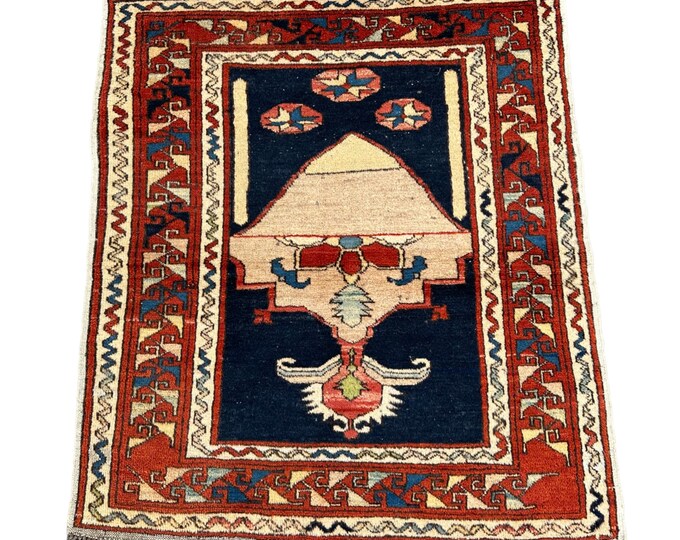 70% off Unique Vintage Afghan Hand knotted tribal Sqaure rug - Oriental wool rug