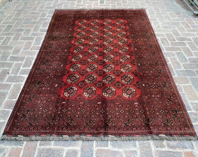 6'5 x 9'5 Oriental vintage hand knotted Afghan Kunduzi wool rug