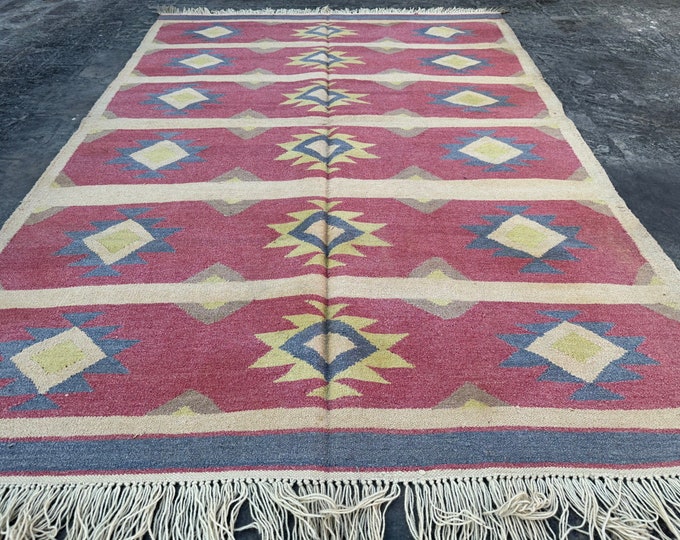 Unique handwoven Pink Color Afghan kilim rug