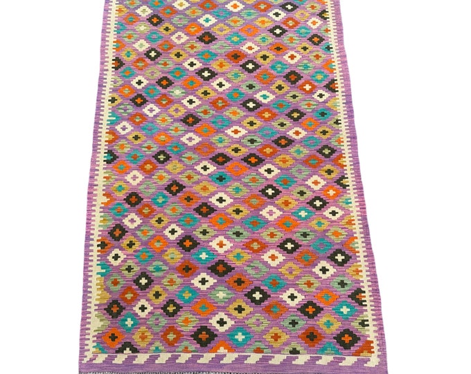 70% off Contemporary 4x6 Handwoven Afghan Kilim rug - Tribal 4x6 kilim rug - Geometric bedroom kilim rug