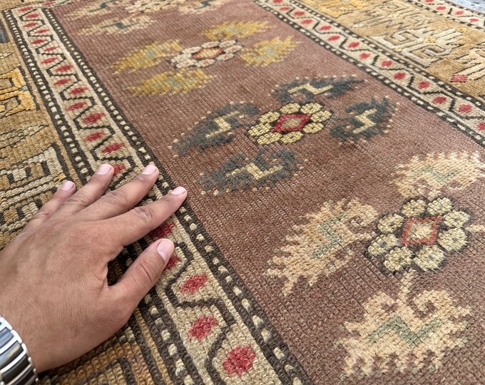 70% off Size 3.2 x 4.3 Ft Fine Turkish Vintage Wool rug | Hand knotted GerGeous rug/ Natural Dye Color/ Vintage Oriental  Rug Area Rare Rug