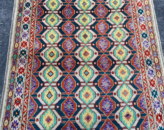 70% off 5'0 x 6'6 Bright Modern Contemporay gabbeh rug - Afghan Modern Chobi rug - hand knotted Afghan rug