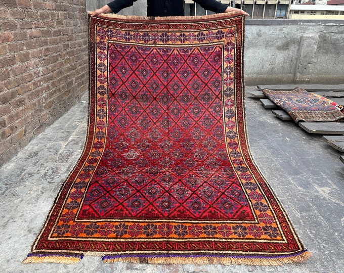 70% off  4.9 x 7.9 Ft/ Afghan HandKnotted Vintage 1980s Baluch Taimani Wool Rug - Gergeous tribal  afghan Rug Natural Dye Color Fine Rug