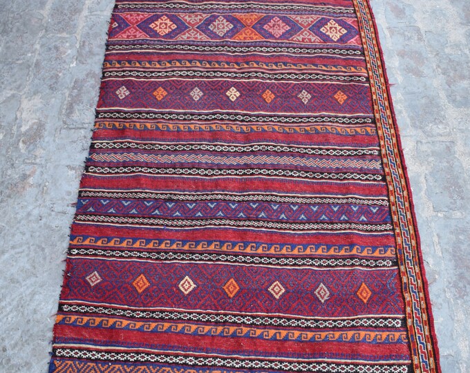 Wide Vintage Afghan Darzi kilim runner rug 3'6 x 8'9 ft. - Free Shipping