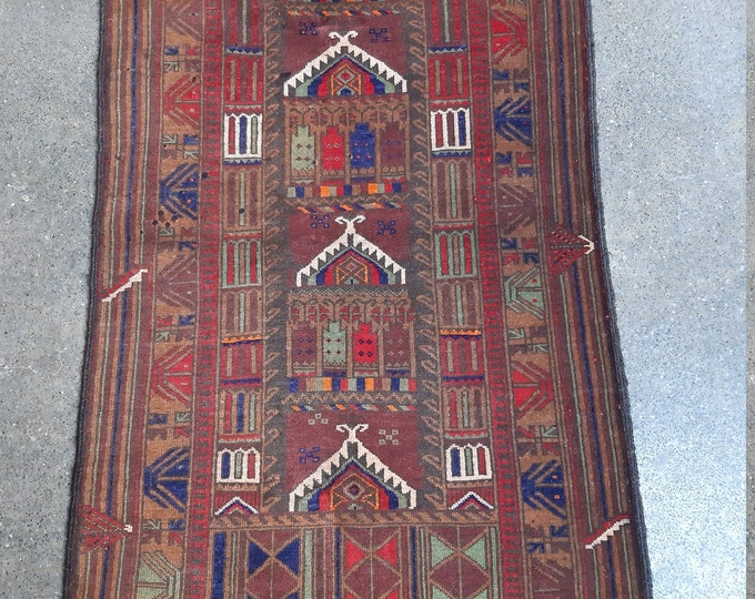 Vintage handmade afghan tribal prayer rug