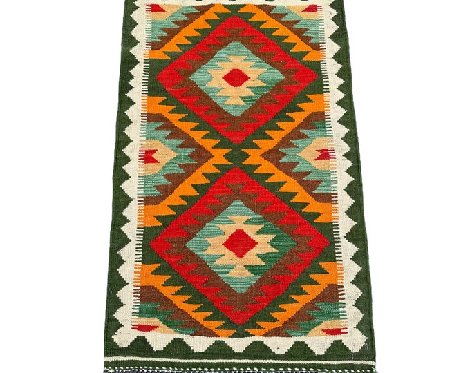 70% off 2x3 Southwestern Handwoven kilim rug - Orange afghan wool kilim rug