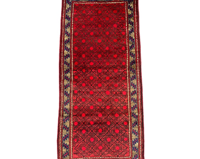 2'9 x 6'1 wide runner rug - Afghan vintage rug - Hand knotted Rug for bedroom
