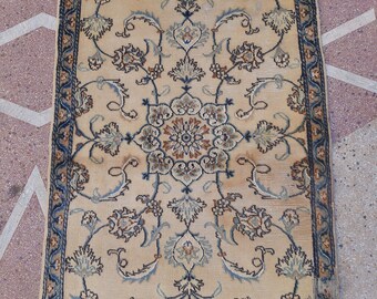 3x5 handmade Vintage Bohemian Caucasian rug - wool rug - Geometric rug - Bathroom handmade rug - Foyer rug - Turkish wool rug