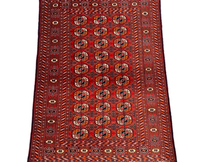 vintage turkmen Tekke hand-knotted super fine area rug - 4'2 x 6'3 rug for bedroom