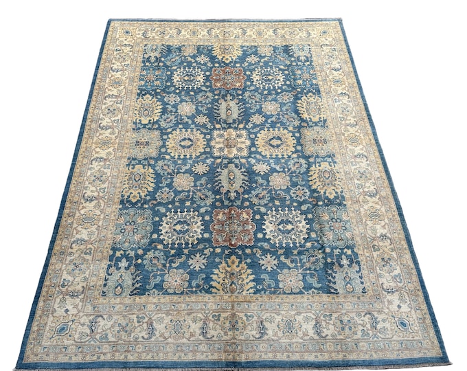 9x12 Handmade Turkish Light blue Oushak rug - Living room rug - Peshwar 9x12 rug