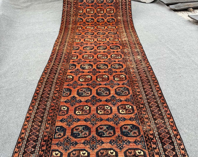 70% off  4.2 x 13.4 Ft/ Afghan HandKnotted Antique 1920s Baluch Taimani Wool Rug- tribal  afghan Bukhara Dizine Rug Natural Dye Color Rug