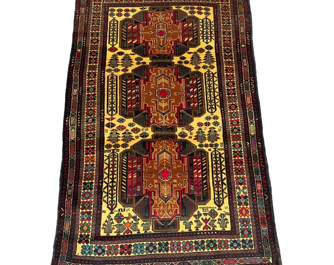 Afghan vintage Boho area rug | Hand knotted wool rug