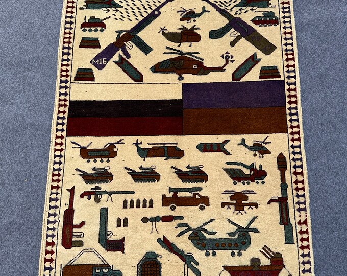 Tribal Afghan rug | War rug | Hand knotted wool rug