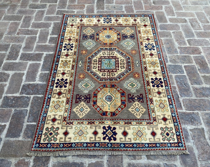 4'0 x 5'7 Tribal hand knotted Afghan Kazak rug - Kitchen rug - rug for office