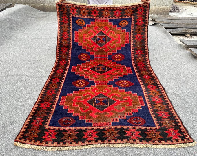 70% off 4.2 x 6.7 Feet/  Afghan Vintage 1990s Baluch Shindani Tribal rug hand knotted Oriental Gorgeous Dark rug | Tribal Afghan Carpet