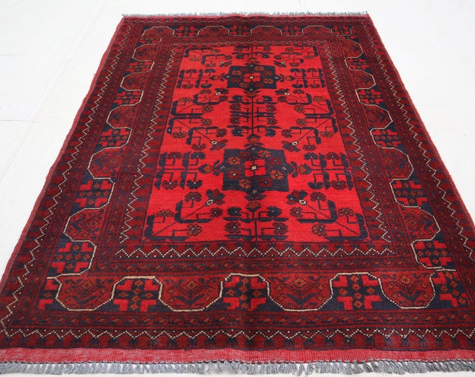 Afghan Rug hand knotted wool rug, Red oriental Wool rug