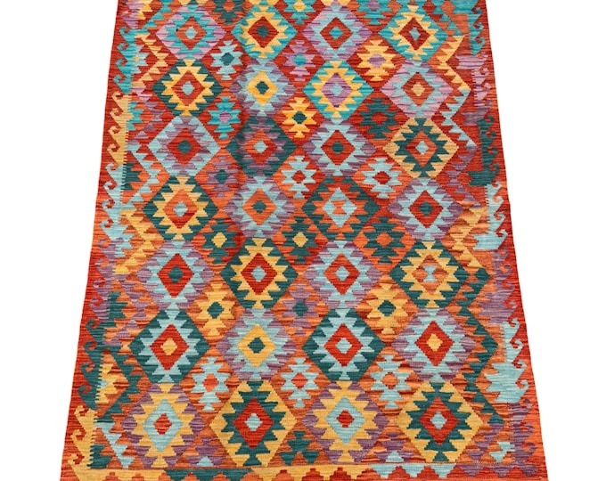 70% off 5'0 x 6'7 Orange Contemporary Modern Tribal afghan Kilim rug