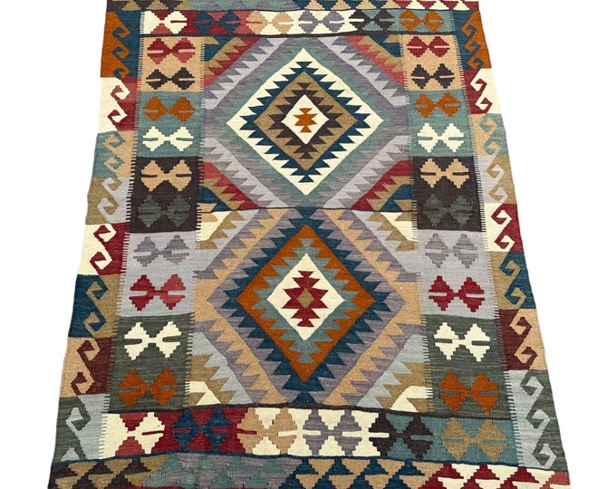 70% off Contemporary Handwoven Afghan Kilim rug - Tribal 5x7 kilim rug - Geometric bedroom kilim rug