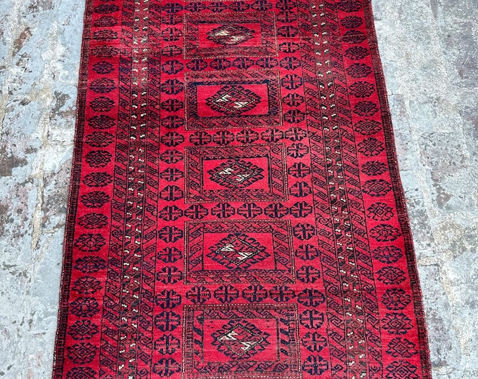 70% off  3.2 x 6.4 Ft/ Afghan vintage 1990s Baluch  Wool Rug - Handmade tribal Red afghan Geometric Rug Natural Dye Color  Rug