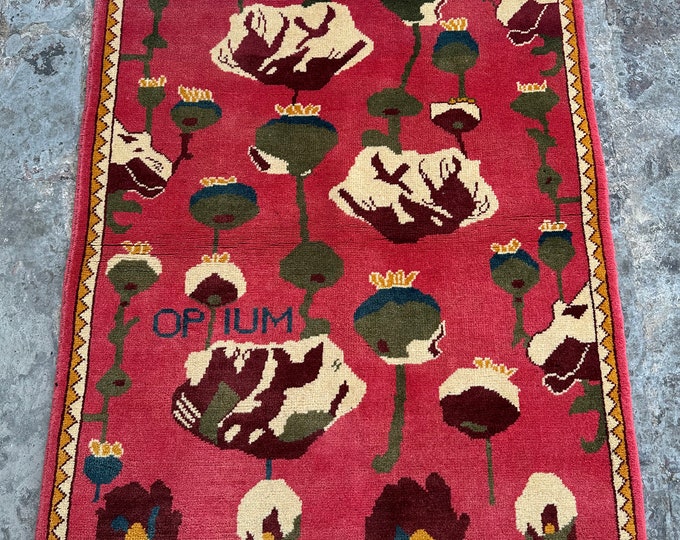 70% off Red 2.8 x 3.9 Feet/ Afghan handmade Opium style Oushak rug - Tribal  wool rug/ Natural Dye Color 2024 age