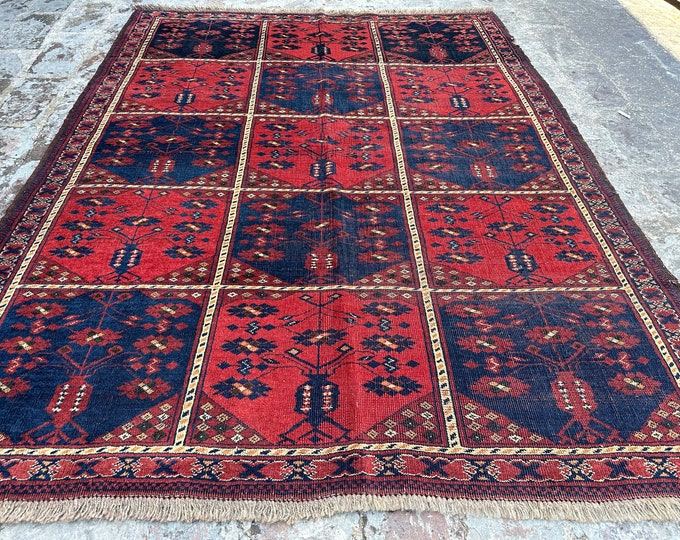 Size 4.2 x 5.3 Ft Nomadic Afghan Turkmen Ersari Vintage 1970s  Rug/ Oriental Any Area Rug/ Moroccan Kuchi Rug Home Decor Natural Dyed Color