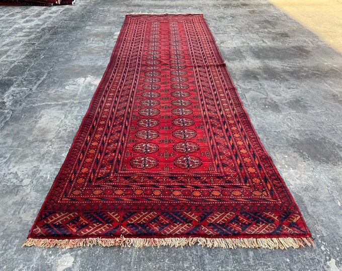 super fine Afghan Red Bokhara rug runner | Hand knotted tribal wool runner rug