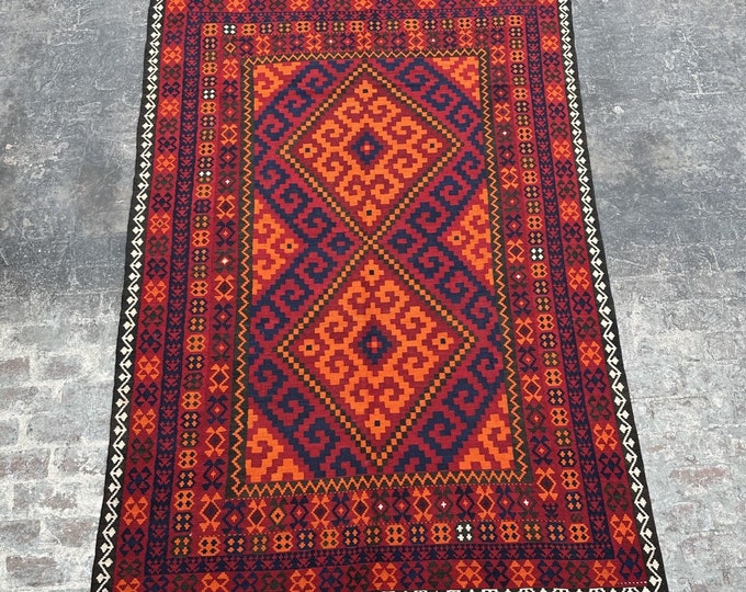 70% off 7'1 x 10'7 Geometric Nomad Handwoven Rustic Afghan kilim rug for Living room and bedroom