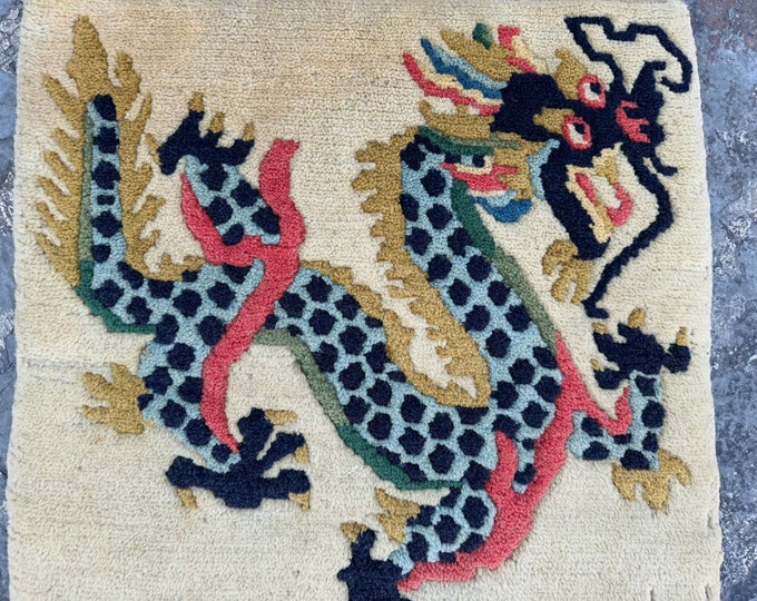 70% off Vintage hand knotted Accent Dragon Wool rug