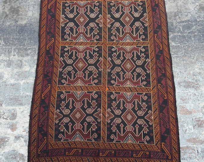 4'10 x 7'2 Vintage Afghan Baluch 100% wool handwoven kilim rug