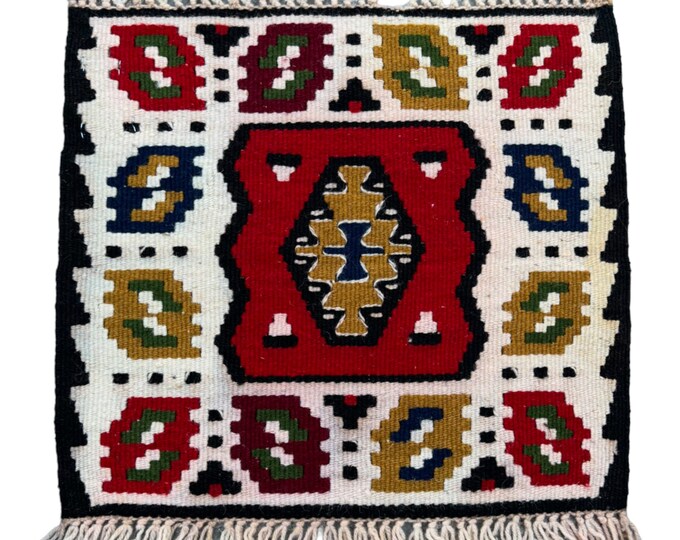 70% off 1'4x1'6 Turkish handwoven kilim rug | Tribal Motif Rug | Tribal kilim rug