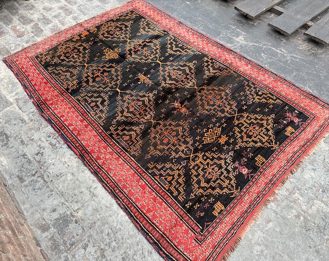 70% off  5.7 x 7.11 Ft/ Afghan HandKnotted Vintage 1970s Baluch Taimani Wool Rug - Gergeous tribal  afghan Rug Natural Dye Color Fine Rug
