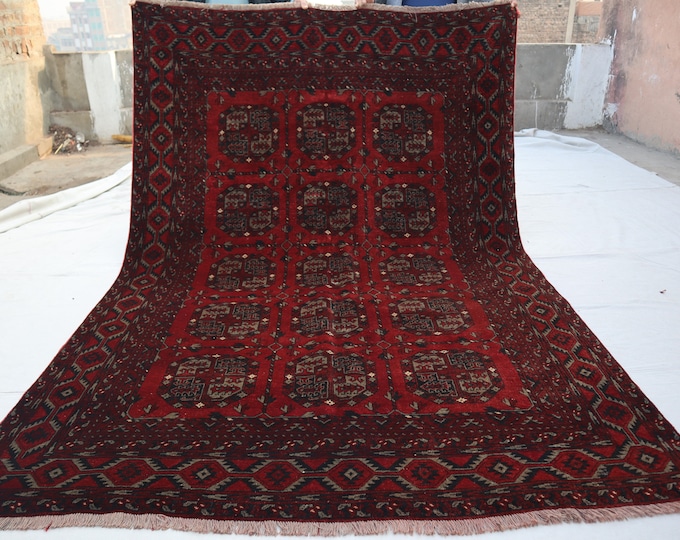 70% off Elegant vintage 1980s Afghan Turkomen Handmade Rug - 5'9 x 8'3 Oriental wool Elephent Foot rug/ Home Decore Bedroom Livingroom Rug