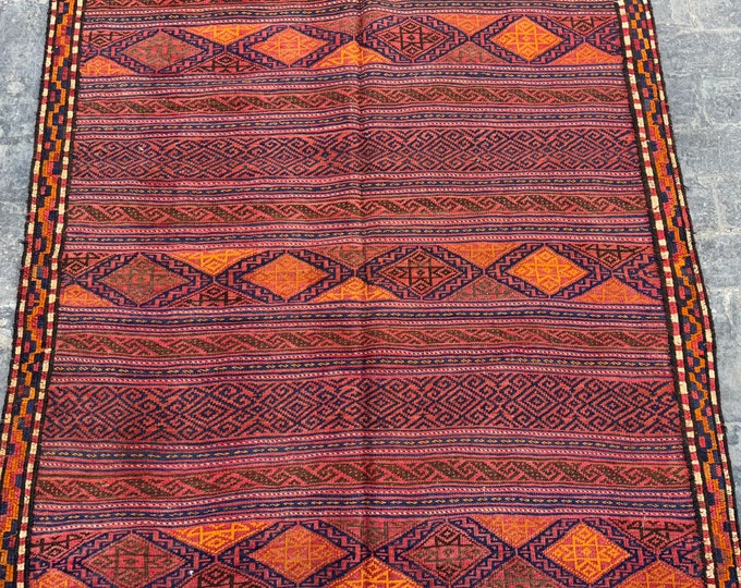 70% off 5x8 Vintage Afghan Taimani kilim rug | Afghan tribal kilim rug