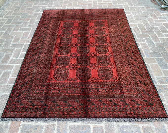 6'7 x 9'3 Hand knotted Aqcha oriental Filpai wool rug - living oriental area rug