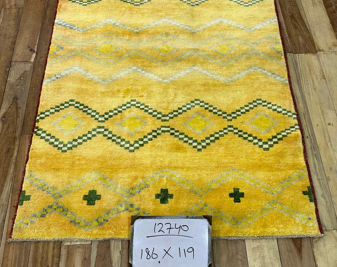 70% off 3.9 x 6.1 Ft/ Afghan handmade Tribal Oushak lemon Yellow Rug - Any room rug - Kitchen rug - veg dye rug