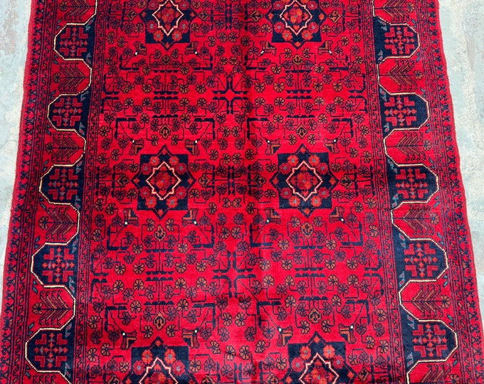 70% off 3'11 x 6'4 Afghan hand knotted wool rug | Tribal area rug | Khal Mohammadi rug