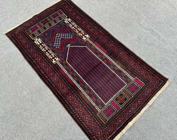 70% off 3.0 x 5.3 Ft/ Vintage 1980s Afghan Prayer rug | Afghan Baluch rug | handmade wool rug Jainamaz  Wool Afghan rug