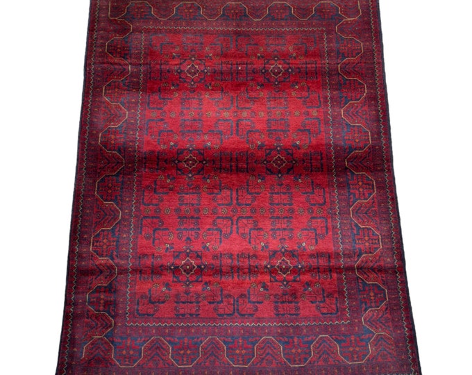 4'1 x 6'5 Afghan hand knotted wool rug | Tribal area rug | Afghan Khal Mohammadi rug