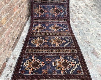 70% off 2.10 x 8.4 Ft/ Afghan  Vintage Tribal Baluch Ayna Dizine rug runner | Hand knotted tribal wool runner rug  Hallway Rug Runner