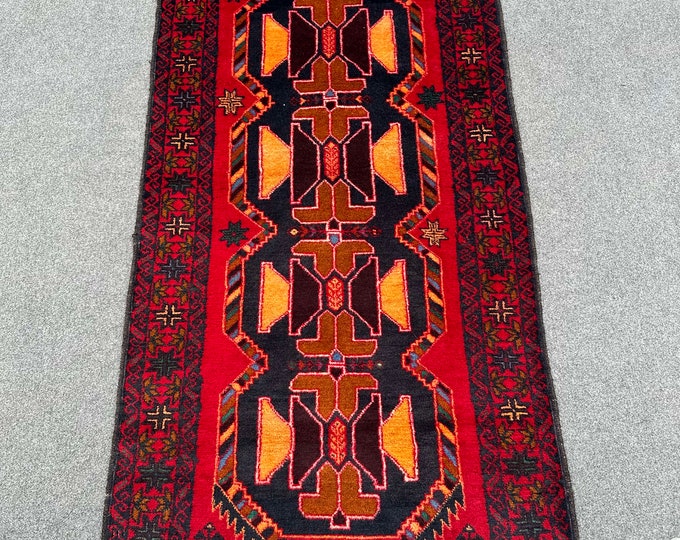 70% off 2.10 x 6.6 Ft/ super fine Afghan Red Vintage Baluch rug runner | Hand knotted tribal wool runner wool Hallway Rug Runner