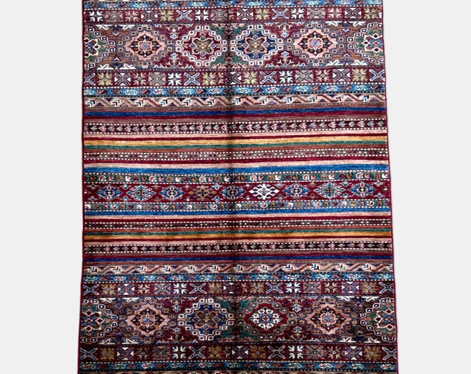 Authentic Hand-Knotted Afghan Khorjin Veg Dye Wool Rug - Unique, Vibrant, and Exquisite