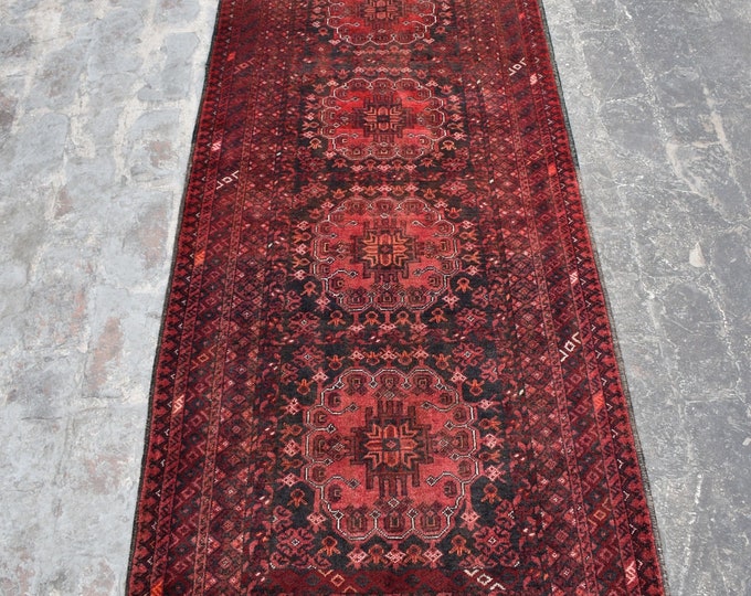 9 ft runner - Afghan handmade vintage long runner - Hallway rug runner - Kitchen rug - Tribal handmade rug