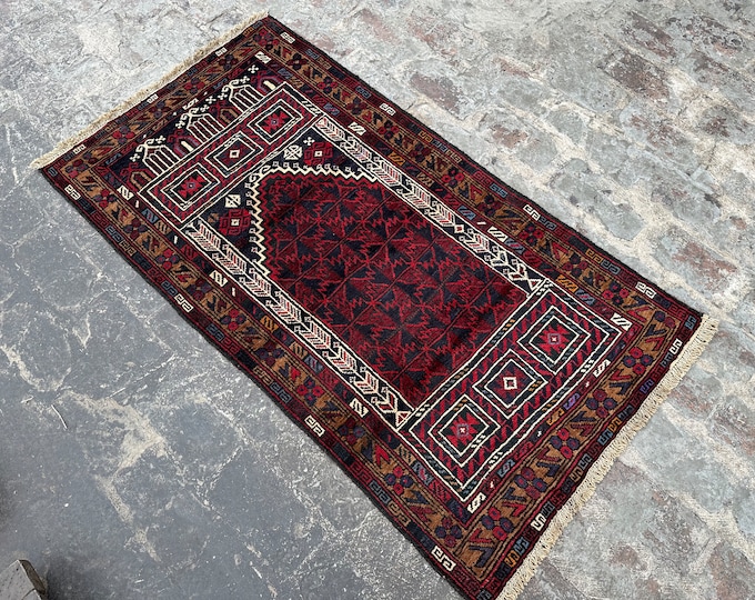 70% off 2.8 x 4.11 Ft/ Vintage 1990s  Afghan Prayer Baluch rug | Afghan Baluch rug | handmade wool rug Gergeous Wool Prayer Afghan rug
