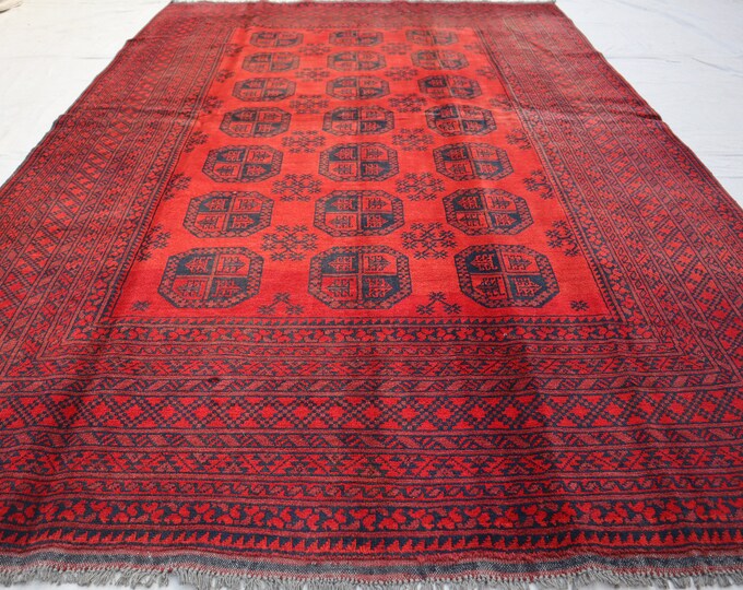70% off Elegant vintage 1990s Afghan Turkmen Handmade Rug - 6'7 x 9'9 Oriental wool Elephent Foot rug/ Home Decore Bedroom Large Area Rug