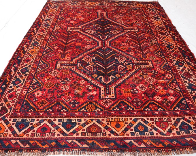 5'0 x 6'5 Vintage Rare Caucasian handmade wool rug