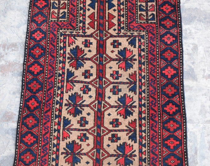 70% off 2.0 x 3.6 Ft/ Vintage worn Afghan Baluch Prayer rug | Afghan Baluch rug | handmade wool rug Gergeous Wool Pattern Afghan rug