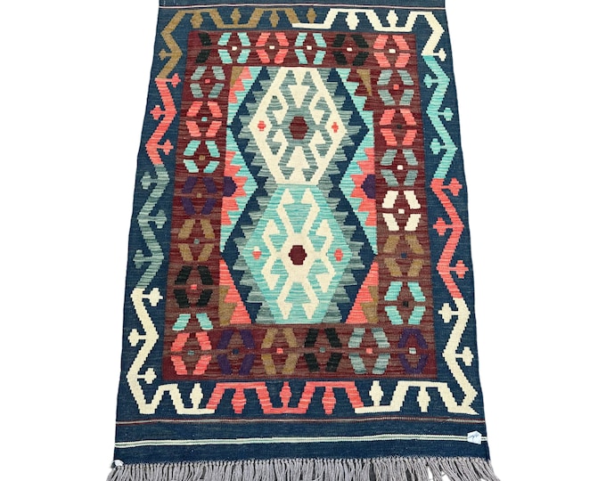 Southwestern handwoven Tribal kilim rug - 3x5 afghan kilim rug - Turkish wool 3x5 rug kilim