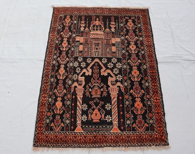 70% off 3 x 4.1 Ft/ Vintage worn Afghan Baluch Prayer rug | Afghan Baluch rug | handmade wool rug Oriental Wool Pattern Afghan rug