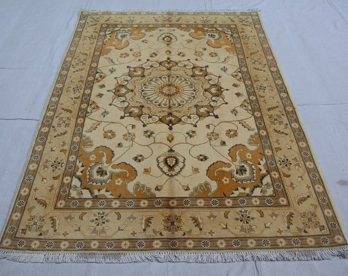 Traditional Hand-knotted Sand Color rug | Afghan rug Natural dye wool
