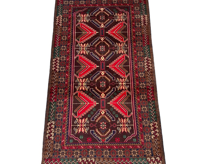 Baluch Boho hand knotted wool rug | Tribal Afghan rug